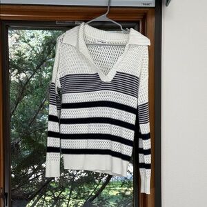 For The Republic V-Neck Sweater in Black and White Stripes